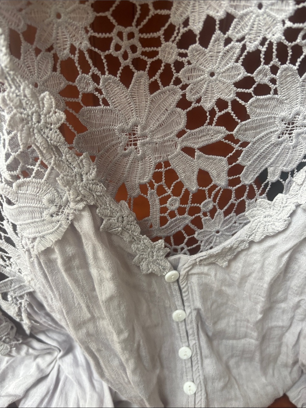 Pretty lavender lace bohemian crochet blouse size large - Picture 8 of 8